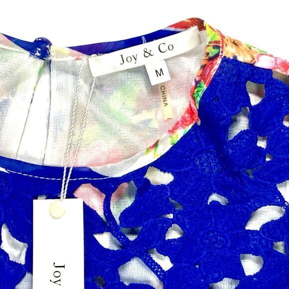 Joy & Co Maxi Dress Women M Blue Lace Embellished Floral Bohemian Beach Summer - Picture 13 of 14